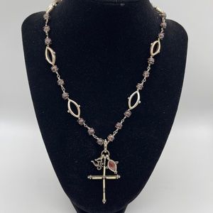 Lucky Brand Rosary Inspired Om Cross Necklace